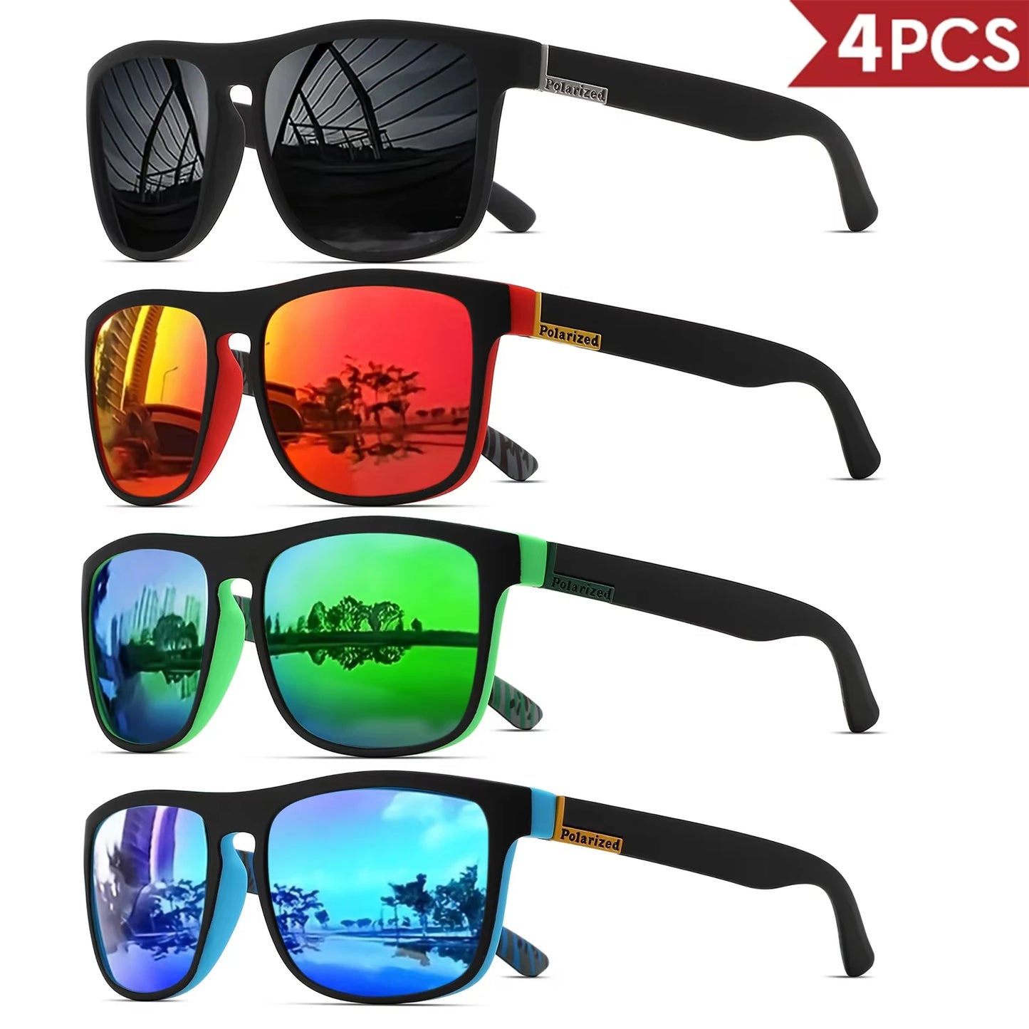 1-4PCS Men Classical Square Polarized Sports Sunglasses Lightweight PC Frame UV400 for Driving Fishing Cycling Unisex Durability Beauty World Shop