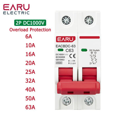 DC 1000V Solar Mini Circuit Breaker Overload Protection Switch 6A/10A/16A/20A/25A/32A/40A/50A/63A 2P DC1000V Photovoltaic MCB PV Beauty World Shop