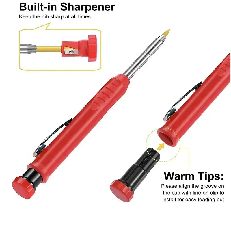 2.8mm Solid Carpenter Mechanical Pencil with Sharpener for Woodworking Construction Long Head Carpenter Pencil Stationery Supply Beauty World Shop