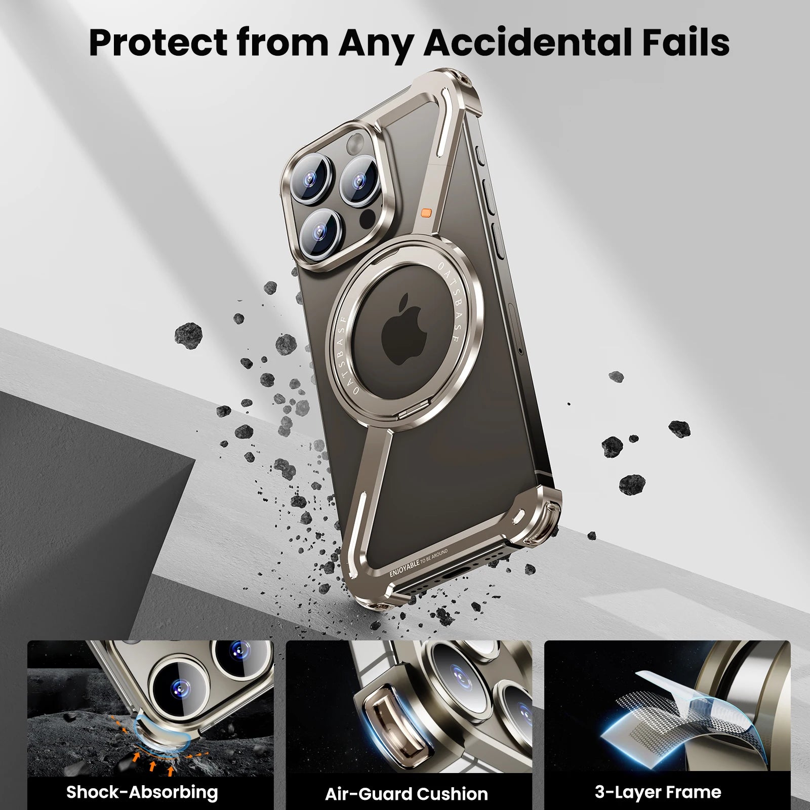 Oatsbasf Z Shape Metal Phone Case for iPhone15 /16 Pro Max Phone Protective Cover Shockproof Bumper w/360° Rotation Holder Beauty World Shop