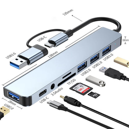 8 in 2 USB +Type C HUB Docking Station with 3.5mm Audio Jack Adapter Micro SD Card Reader Laptop Tablet Phone Disk Converter Beauty World Shop