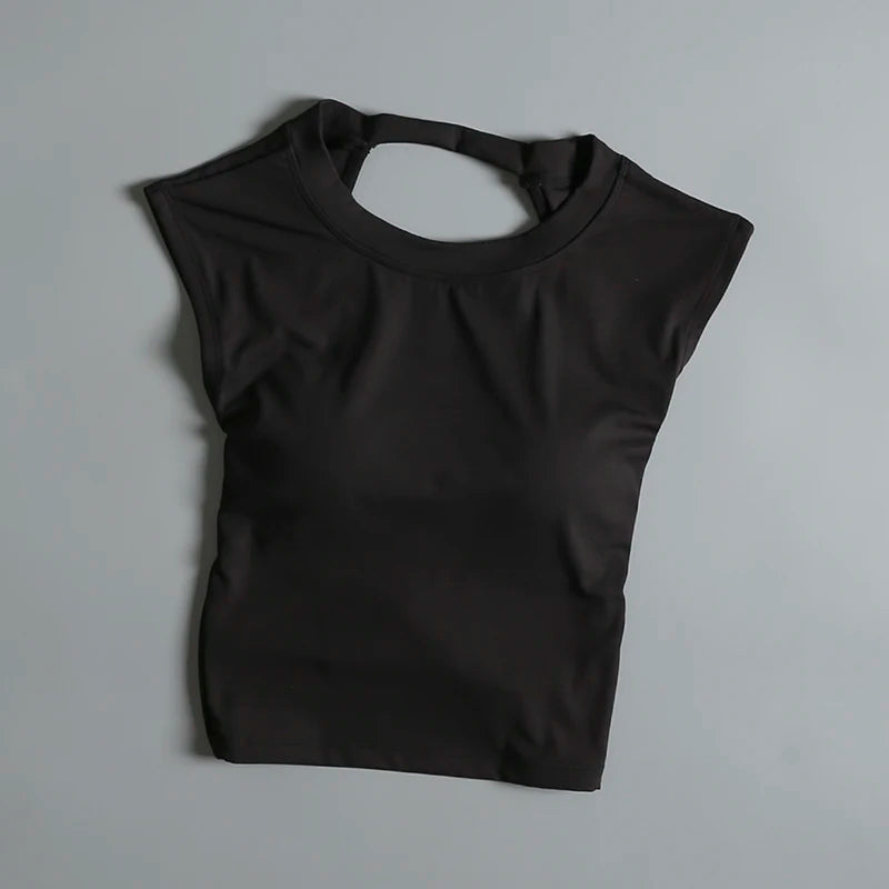 Sexy Short Backless Fixed Chest Pad Sports T-shirt Vest Women's Tight Fitting Quick Drying Slimming Yoga Suit Top Clothing Beauty World Shop