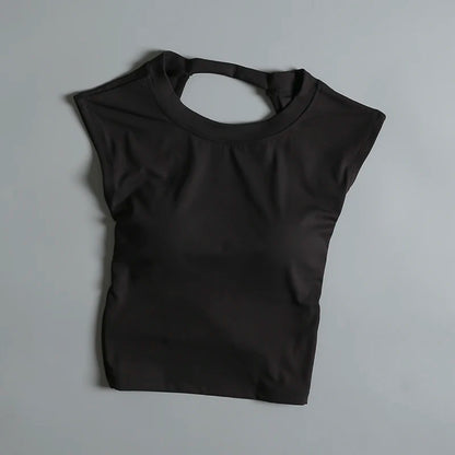 Sexy Short Backless Fixed Chest Pad Sports T-shirt Vest Women's Tight Fitting Quick Drying Slimming Yoga Suit Top Clothing Beauty World Shop