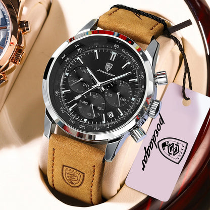 POEDAGAR Top Brand Men's Quartz Watch Waterproof Luminous Chronograph Military Man Watch Luxury Fashion Leather Watches For Men Beauty World Shop