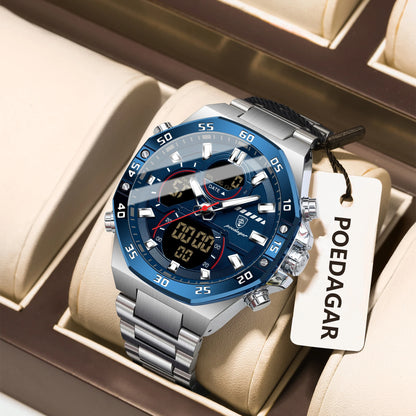 POEDAGAR Top Men Clock LED Luminous Waterproof Week Date Military Man Wristwatch Electronic Stainless Steel Quartz Men's Watches Beauty World Shop