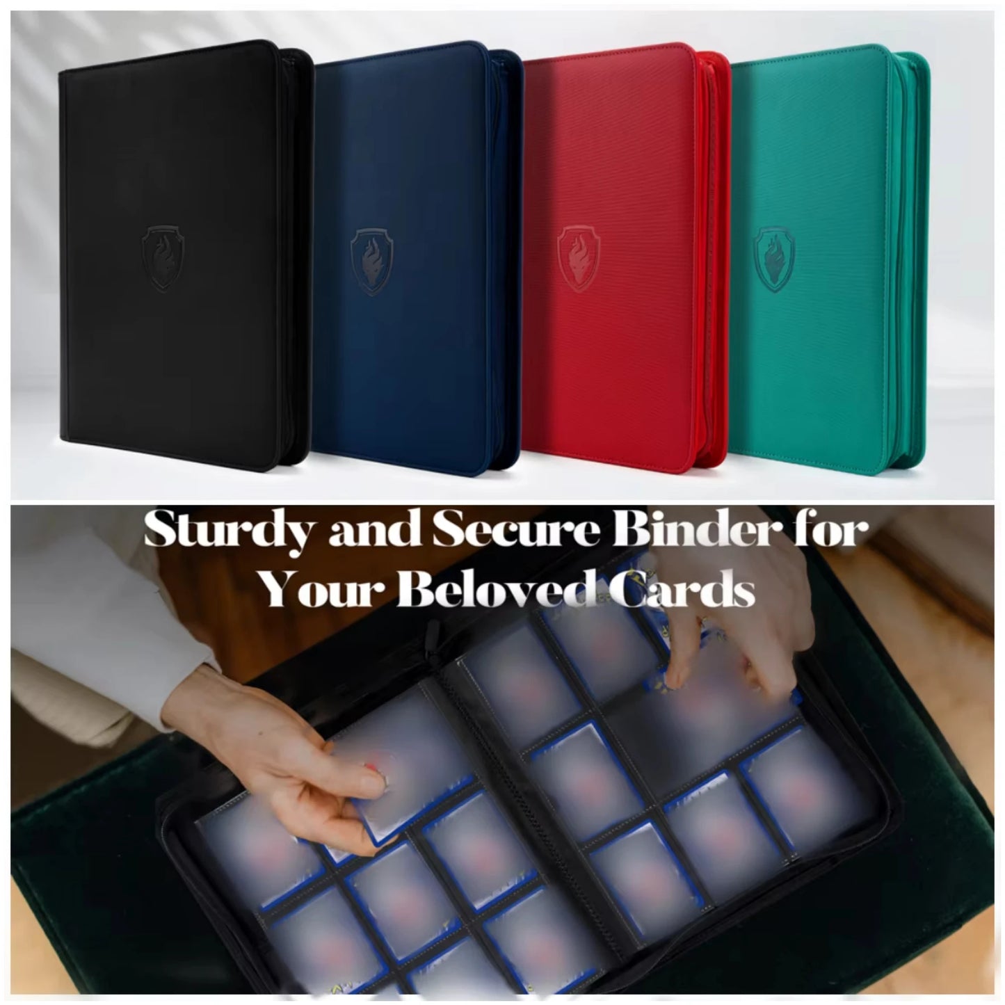 9 Pocket Zipper Card Binder, 360 Trading Card Holder Book, Premium PU Cover Zip Binder for Cards, Durable Side Loading Card Beauty World Shop