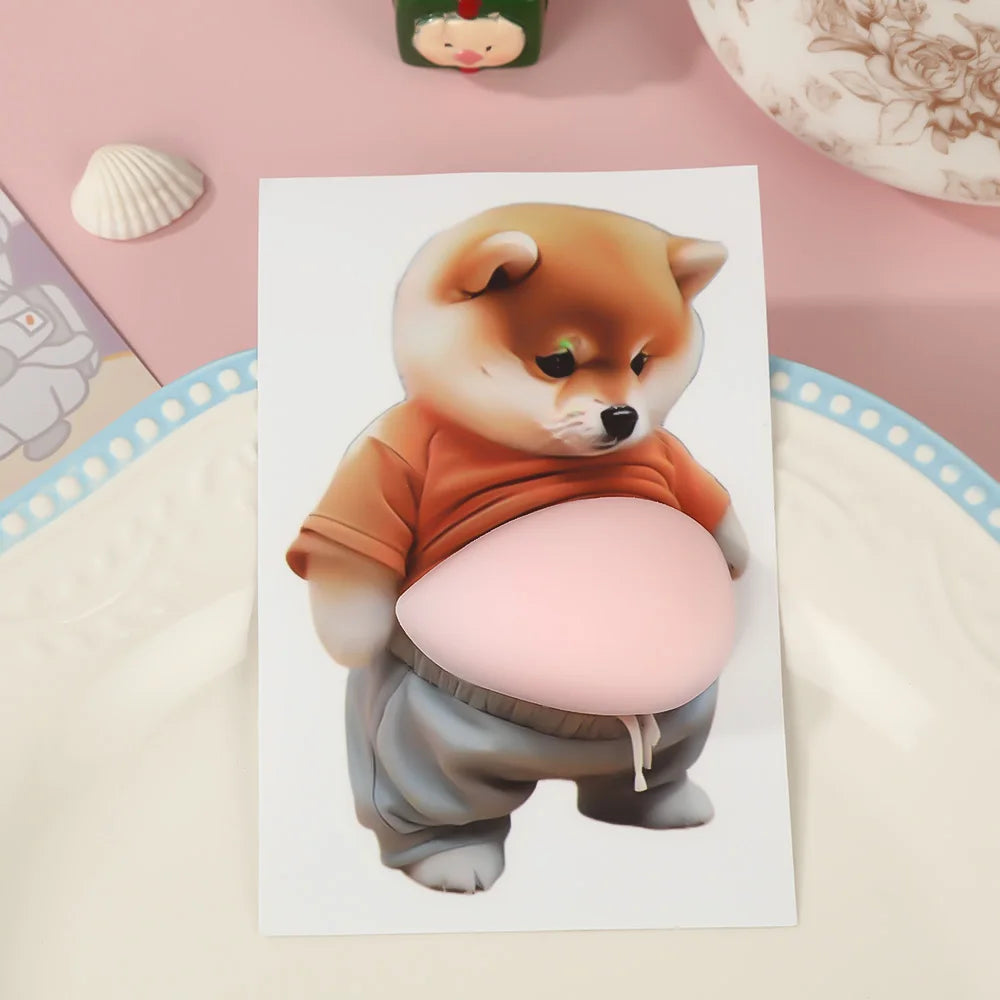 3D Shiba Inu Dog Belly Sticker - Cute puppy wearing orange outfit with soft pink background, silicone self-adhesive Beauty World Shop
