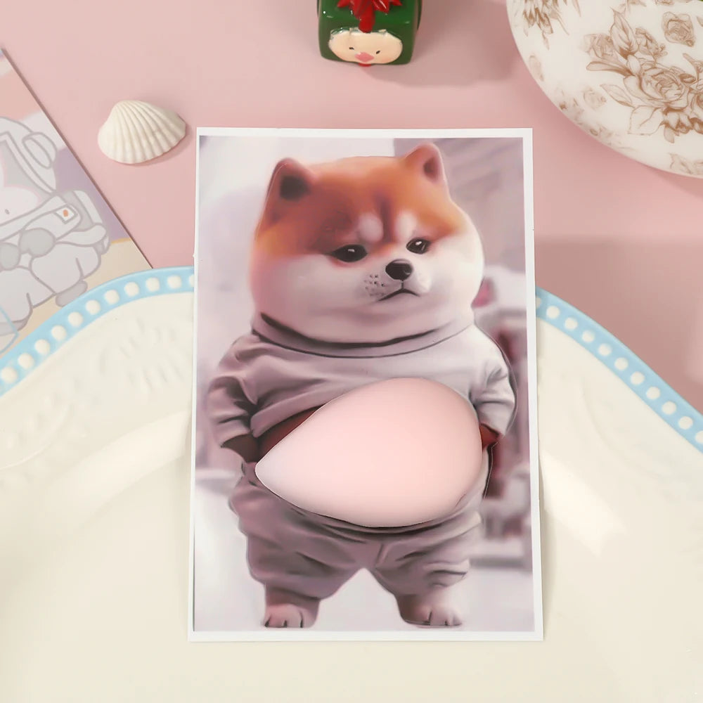 3D Shiba Inu Dog Belly Sticker - Cute puppy wearing orange outfit with soft pink background, silicone self-adhesive Beauty World Shop