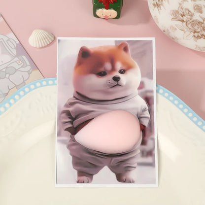 3D Shiba Inu Dog Belly Sticker - Cute puppy wearing orange outfit with soft pink background, silicone self-adhesive Beauty World Shop