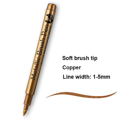 2/1Pc Brush Metallic Marker Pens Gold Silver Color Permanent Art Marker For Manga Crafts Scrapbooking School Stationery Supplies Beauty World Shop