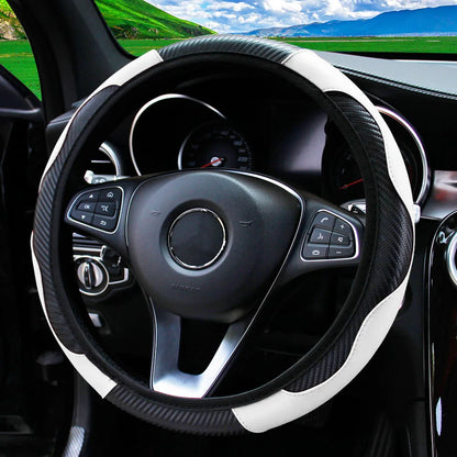 PU Carbon Fiber Leather Car Steering Wheel Cover without Inner Ring Suitable for 14.5-15 Inches of Automotive Supplies Beauty World Shop