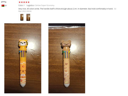 10 Colors Ballpoint Pen Cartoon Bear 0.5mm Colorful Ink Gel Pens Silicone Kawaii Pens School Office Supplies Korean Stationery Beauty World Shop