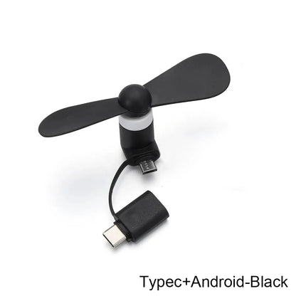 Universal Mobile Phone Handheld Fan Portable Phone Fan 2 in 1 Type-C Small Mini USB Chargeable Fan for Mobile Phone
