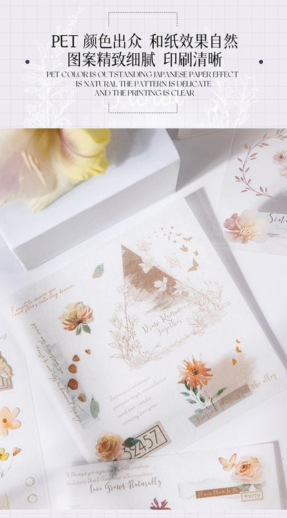 Yoofun 20pcs/lot PET + Washi Paper Aesthetic Flower Stickers Gift Card Journal Scrapbooking Diary Decoration Stationery Labels Beauty World Shop