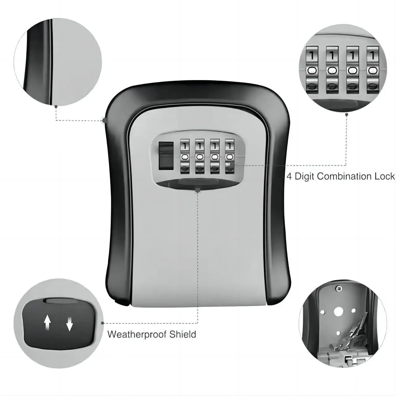 HEE RAK Key Lock Box 4 Digit Password ABS Metal Dial Storage Management Anti-theft Wall Mounted Large Space Safe Box Beauty Trend Shop