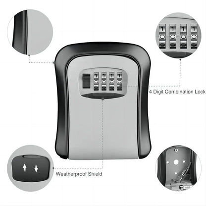 HEE RAK Key Lock Box 4 Digit Password ABS Metal Dial Storage Management Anti-theft Wall Mounted Large Space Safe Box Beauty Trend Shop