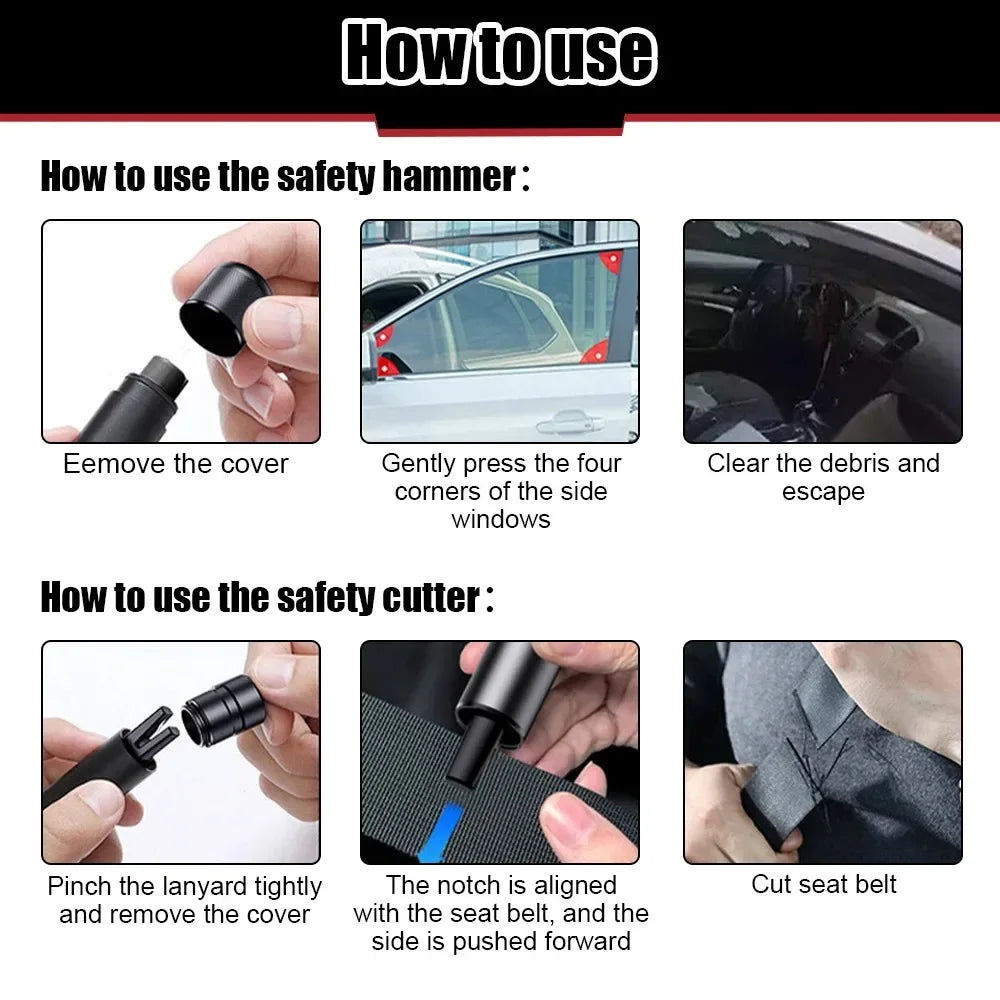 2-in-1 Car Safety Hammer Emergency Window Breaker Seat Belt Cutter Escape Rescue Tool Compact Glass Shatter Device Car Accessory Beauty World Shop