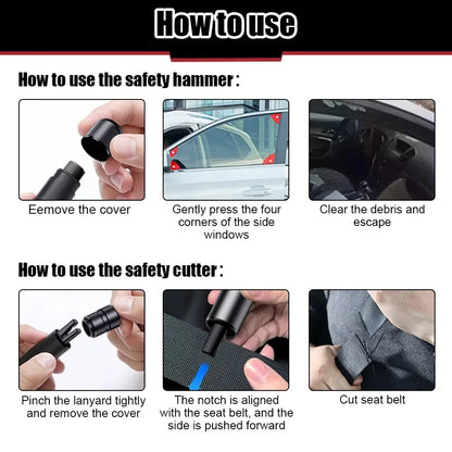 2-in-1 Car Safety Hammer Emergency Window Breaker Seat Belt Cutter Escape Rescue Tool Compact Glass Shatter Device Car Accessory Beauty World Shop