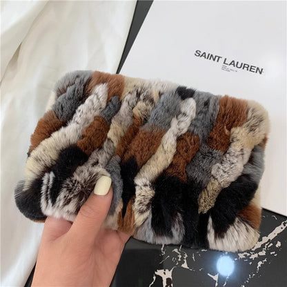 Women Handmade Stretch 100% Real Rabbit Fur Scarf Knit Genuine Rex Rabbit Fur Headbands Girls Natural Rabbit Fur Ring Scarves Beauty World Shop