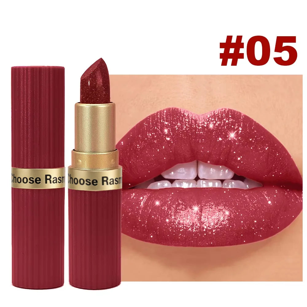Pearlescent Pink Glitter Velvet Lipstick Metallic Waterproof Long Lasting Matte Shimmer Diamond Lipstick Women Makeup Cosmetic Beauty World Shop