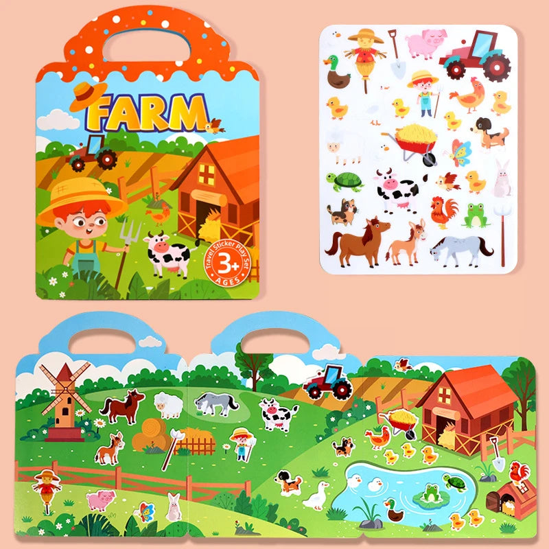 1 Book Jelly Sticker Book Quiet Book DIY Fun for Children's Scene Stickers Repeatedly Paste Puzzle Sticker Book Beauty World Shop