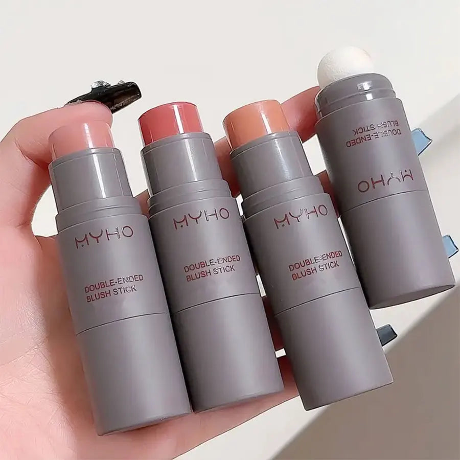 Double Head Sponge Monochrome Powder Blusher Lip and Cheek Dual-Use Durable Matte Natural Rouge Powder Blusher Stick Light Natur Beauty World Shop