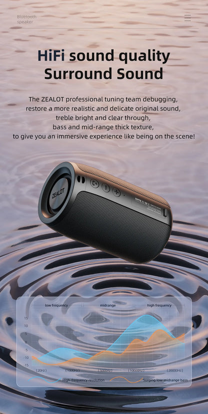 ZEALOT-S32 Mini Portable Bluetooth Speaker HIFI Subwoofer Wireless Speaker with fm Radio Column Support TF, TWS, USB
