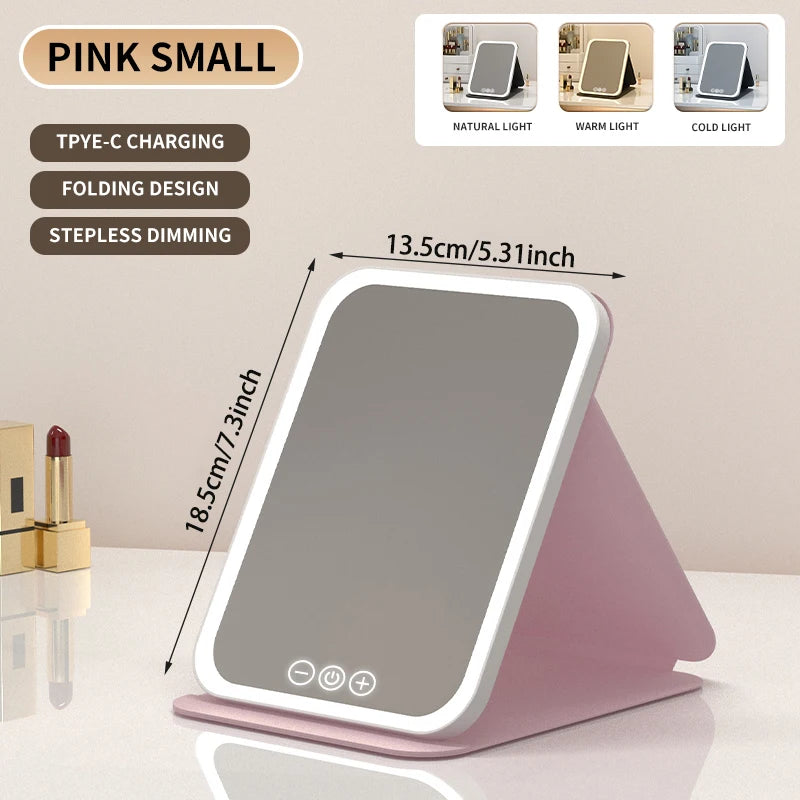 3 Colors Dimmable LED Makeup Mirror with Touch Screen Fold Cosmetic Makeup Mirror Rechargeable Tabletop for Travel & Home Use Beauty World Shop