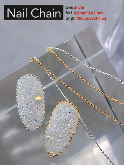 Nail Chain Rose Gold Silver Pixie Stone Beads Decorations Metal Steel Press on Nails Charms Art Jewelry Accessories Manicure Beauty World Shop