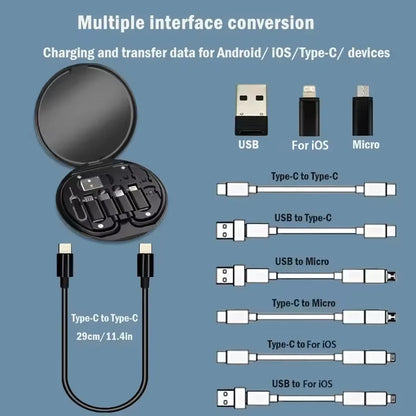 PD 60W Multifunctional USB Type C Data Cable Set Fast Charging For iPhone Xiaomi Samsung Charger Adapter Pin Storage Travel Box Beauty World Shop