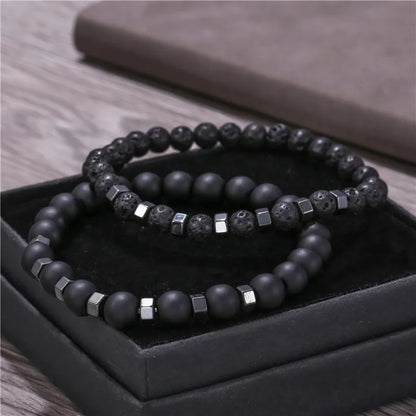 2pcs/set Beaded Bracelet Men Lava Stone Agate Tiger Eye Bead Charm Men Women Bracelet Sets Jewelry Best Gifts Pulsera Hombre Beauty Fashion