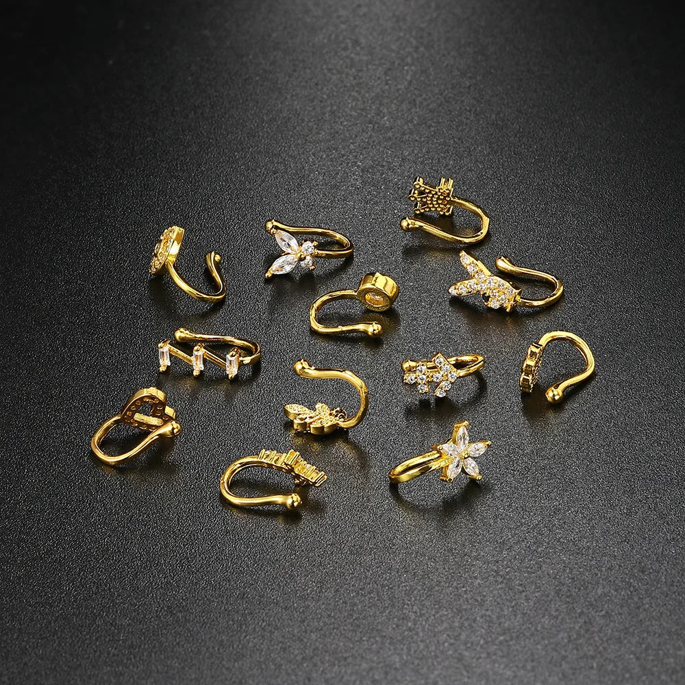 Fake Piercing Clip Nose Ring Cuff Body Jewelry for Women New Trend 1PCS Ear Cuffs Heart Star Flowers Butterfly Clip Rings KAE197 Beauty World Shop