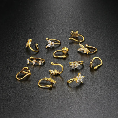 Fake Piercing Clip Nose Ring Cuff Body Jewelry for Women New Trend 1PCS Ear Cuffs Heart Star Flowers Butterfly Clip Rings KAE197 Beauty World Shop