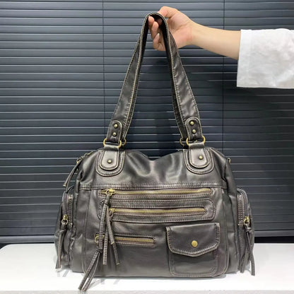 Y2K Hot Girl Single Shoulder Crossbody Bag Vintage Washed Leather Motorcycle Bag Large Capacity Multi Pocket Bag Beauty World Shop
