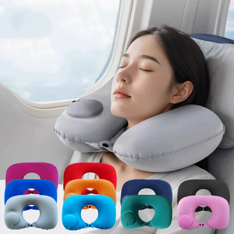 Inflatable Travel Neck Pillow U-shaped Cervical Orthopedic Protection Pillow Outdoor Portable Foldable Pillow Travel Essentials Beauty World Shop