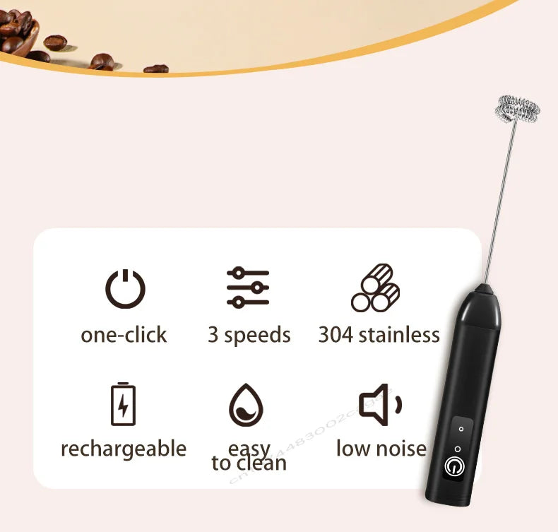 UPGRADED Electric Coffee Frother/MILK Whisk+Egg Beater MINI Food Blender USB Rechargeable Handheld Three Speeds Espresso Tools Beauty World Shop