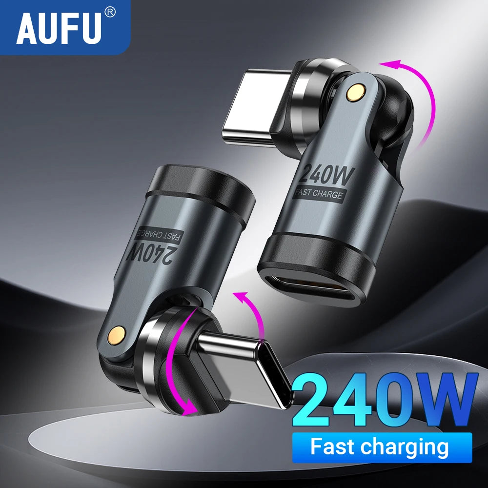 AUFU PD240W USB C to Type C OTG Adapter 540 Rotation 5A Fast Charge Cable Converter for iPhone 16 MacBook Samsung Xiaomi Laptop Beauty World Shop