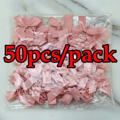 (50 Pcs) 4*4cm Colourful Ribbon Bows Small Size Polyester Satin Ribbon Bow Flower DIY Craft Decoration Beauty World Shop
