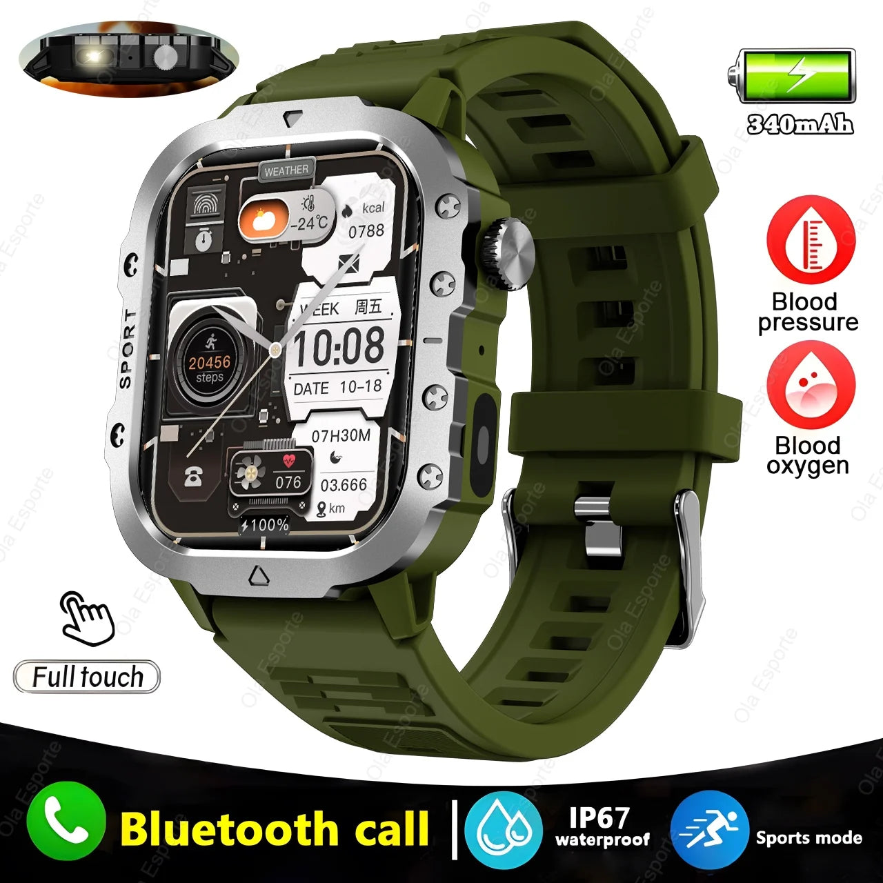 New Military GPS Smart Watch Men Flashlight Compass Waterproof Outdoor Sports Tracker Bluetooth Calls Smartwatch For Android IOS