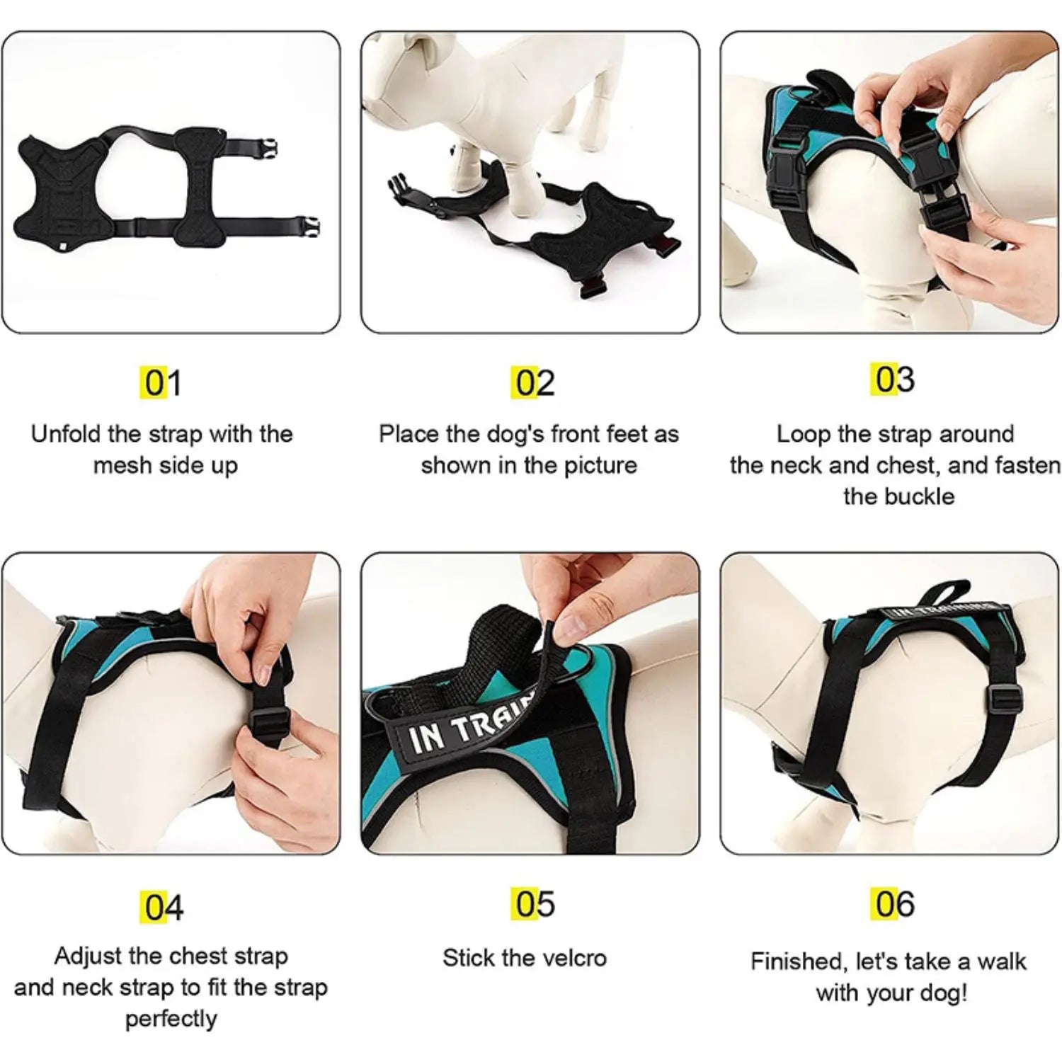 Service Dog Harness, Reflective Dog Vest Harness with 5 PCS Patches, Adjustable Soft Oxford Pet Harness, Inner Layer Mesh, Easy Beauty World Shop