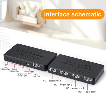 4K 2K HDMI-compatible Splitter 1 in 4 out 4x1 HDTV Switch HDMI-compatible Adapter HD Video Switcher for Xbox PS4 DVD PC Laptop Beauty World Shop