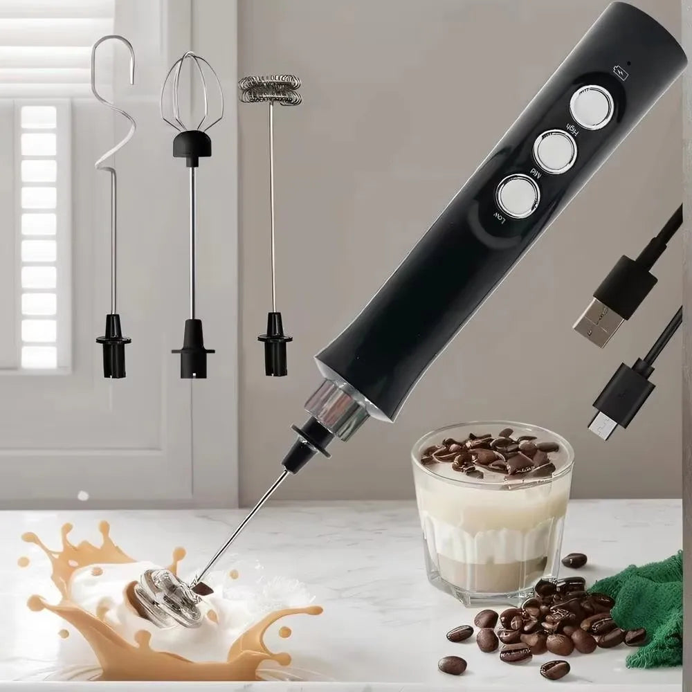 Wireless Rechargeable Electric Milk Frother - 3 Speeds, Handheld Foam Maker for Latte, Cappuccino, Hot Chocolate - USB Rechargea Beauty World Shop