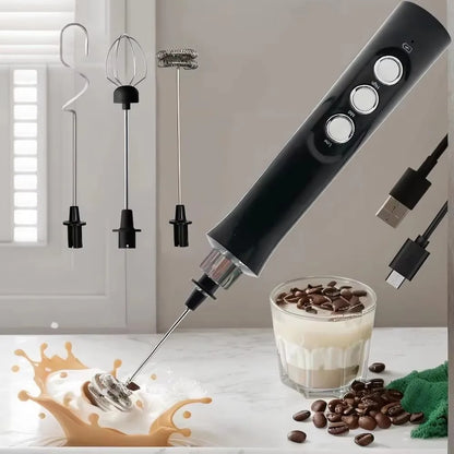 Wireless Rechargeable Electric Milk Frother - 3 Speeds, Handheld Foam Maker for Latte, Cappuccino, Hot Chocolate - USB Rechargea Beauty World Shop