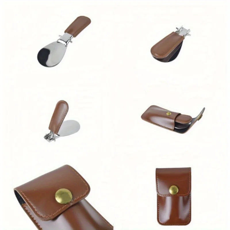 1 stainless steel shoehorn with leather bag, mini portable folding shoehorn, shoehorn for men and women. Beauty World Shop