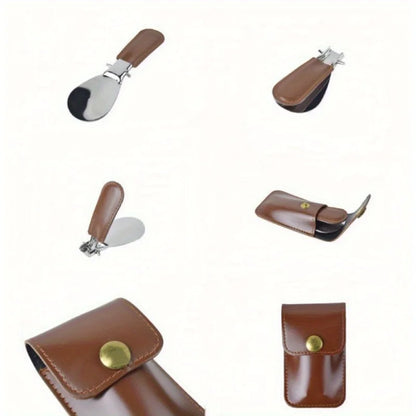 1 stainless steel shoehorn with leather bag, mini portable folding shoehorn, shoehorn for men and women. Beauty World Shop