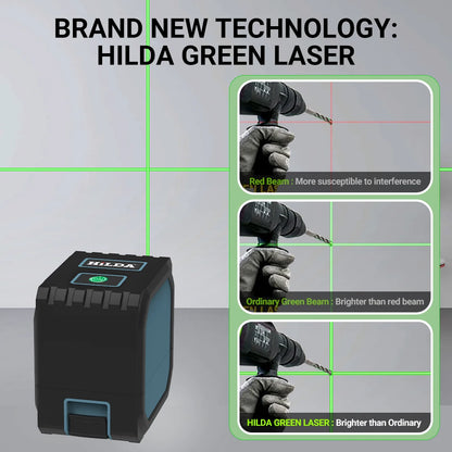 HILDA 2-Line Green Laser Level Self-Leveling Cross Line, Mini Size USB Charging Convenient to Carry High Visibility Beams Beauty World Shop