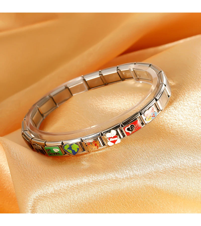 Hapiship 2024 New Fashions Colors Romantic Heart Poker Charm Links Fit 9mm Bracelet Stainless Steel Making DIY Jewelry DJ736-B Beauty World Shop