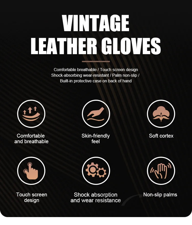 With CE Approved Summer Retro Perforated Leather Motorcycle Gloves Men Women Full Finger Motocross Dirt Biker Glove Guantes Moto Beauty World Shop