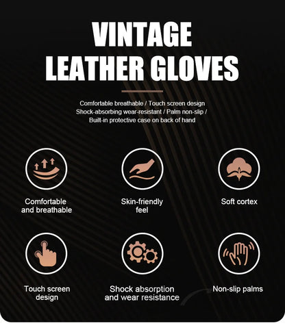 With CE Approved Summer Retro Perforated Leather Motorcycle Gloves Men Women Full Finger Motocross Dirt Biker Glove Guantes Moto Beauty World Shop