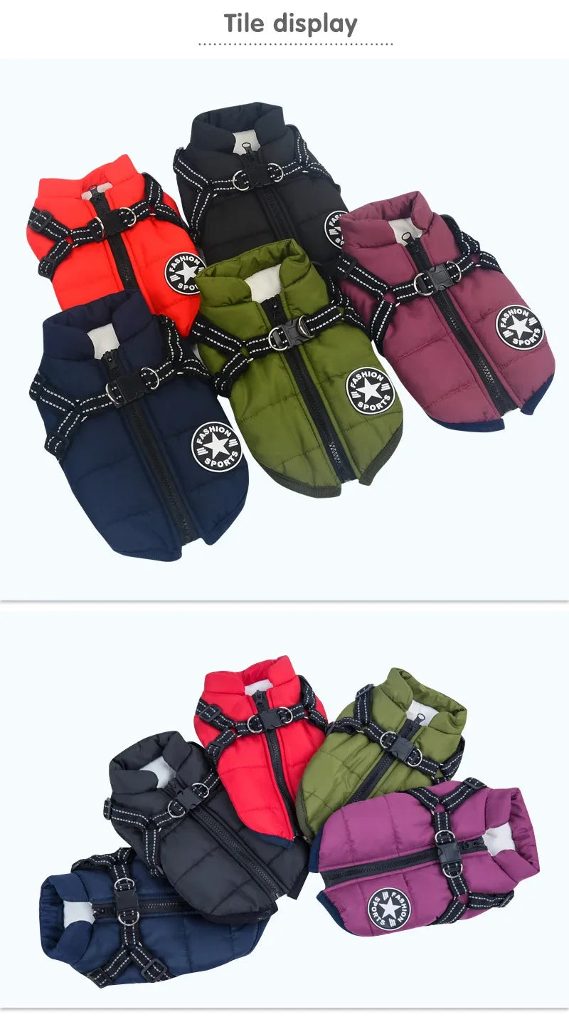Large Pet Dog Jacket With Harness Winter Warm Dog Clothes For Labrador Waterproof Big Dog Coat Chihuahua French Bulldog Outfits Beauty World Shop